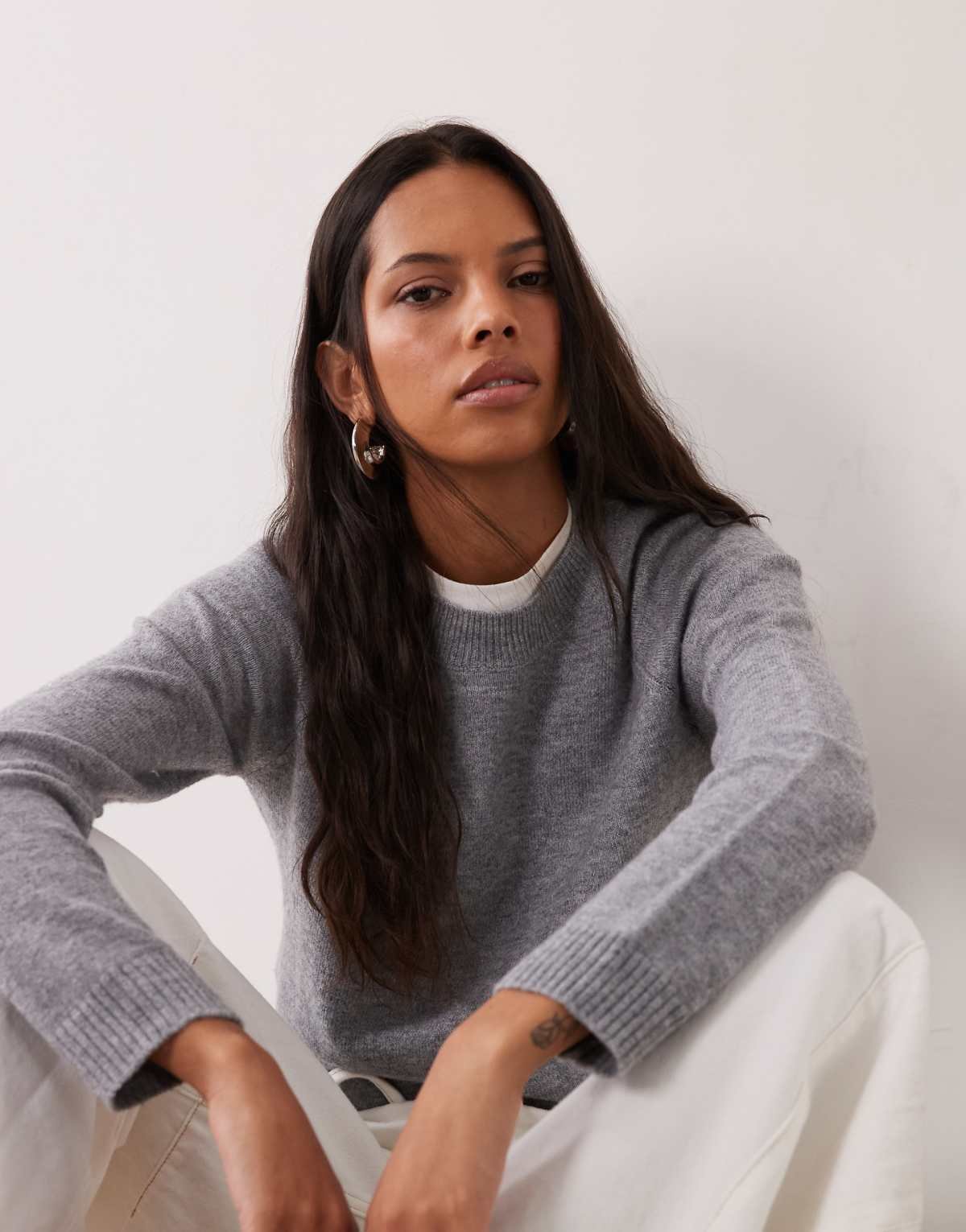 Pull basique col rond Gris