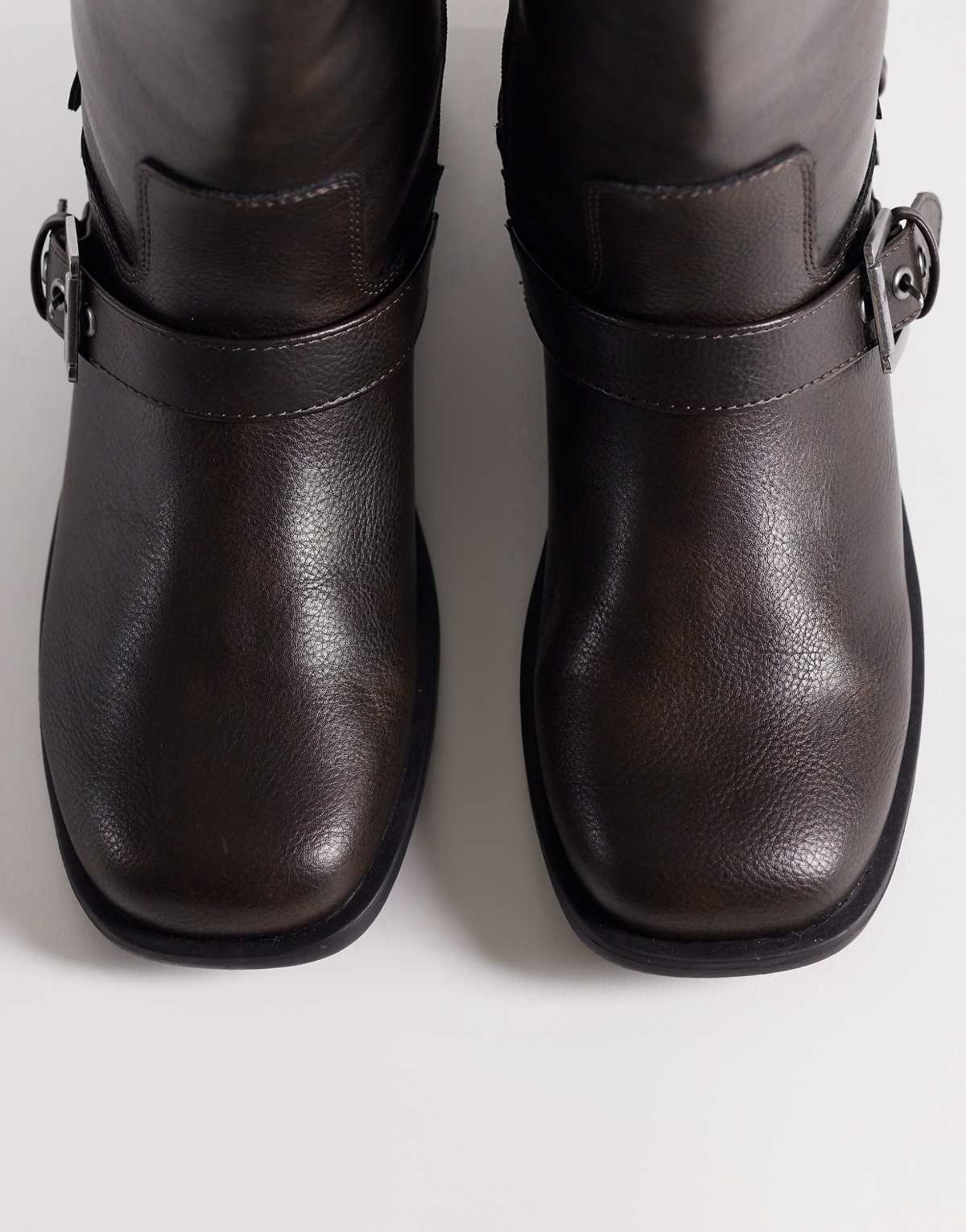 Asher Bottes plates style motard Marron vieilli