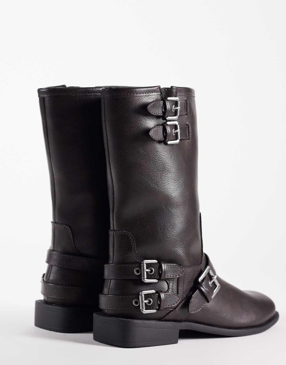 Asher Bottes plates style motard Marron vieilli