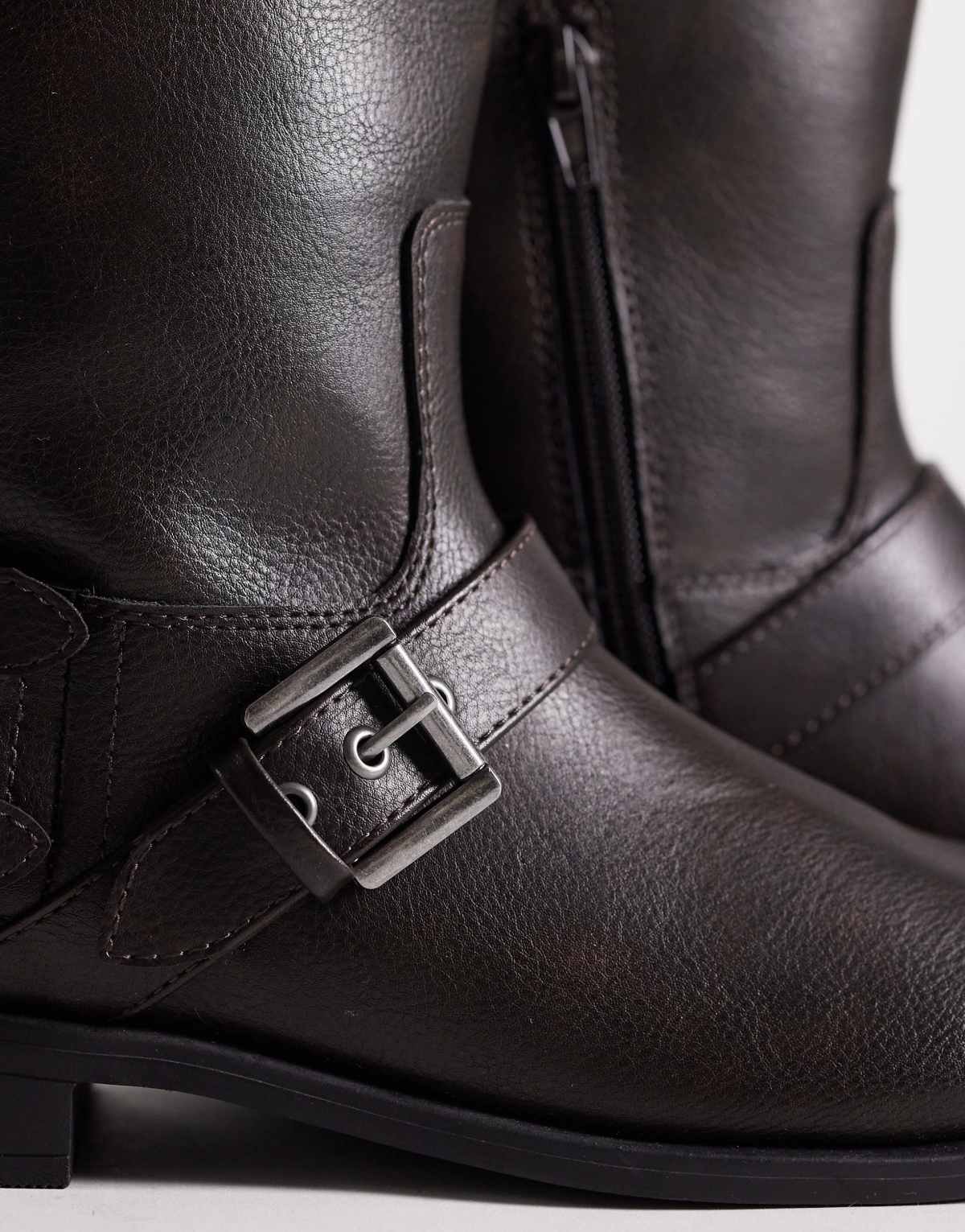 Asher Bottes plates style motard Marron vieilli