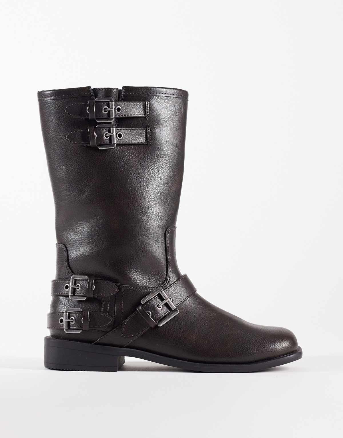 Asher Bottes plates style motard Marron vieilli