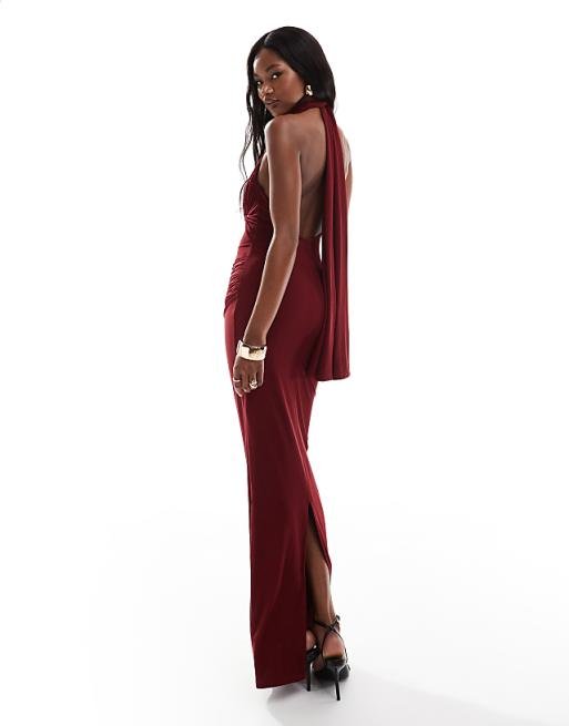 Robe dos nu longue en tulle avec corsage torsadé