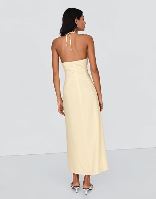 Robe mi-longue en lin mélangé à dos nu