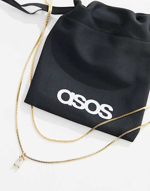 Multi-row necklace in 14-carat gold plating with cubic zirconia pendant and gift pouch