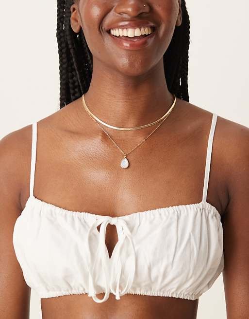 Multi-row necklace with semi-precious stone