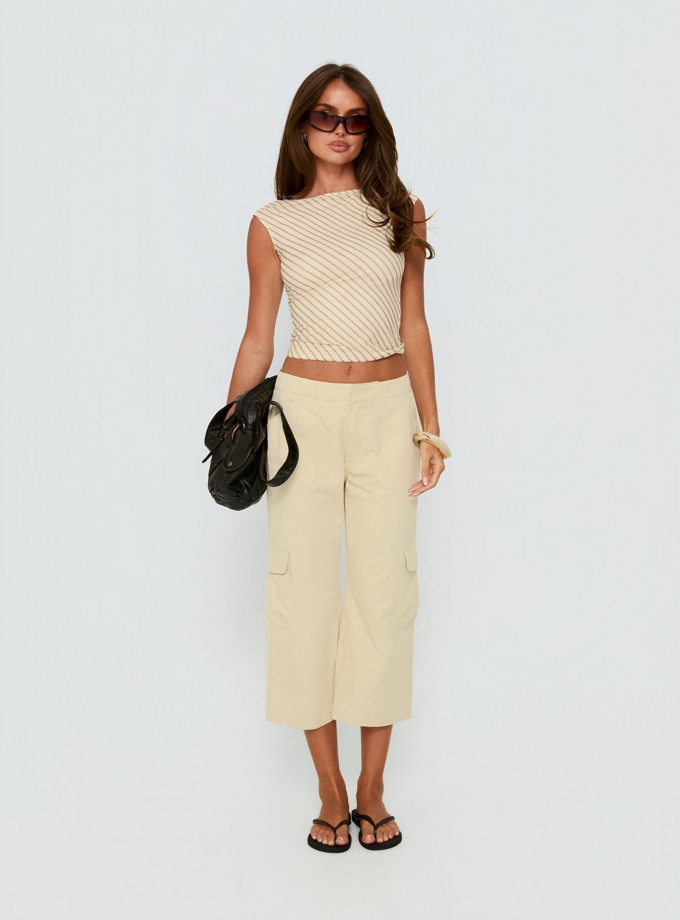 Indee Cropped Cargo Trousers Beige