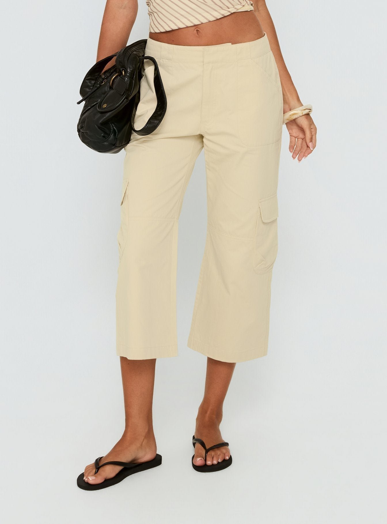 Indee Cropped Cargo Trousers Beige