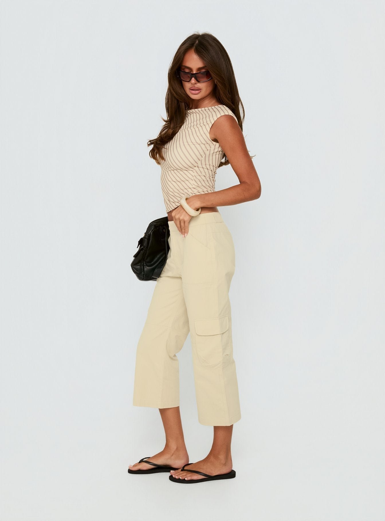 Indee Cropped Cargo Trousers Beige