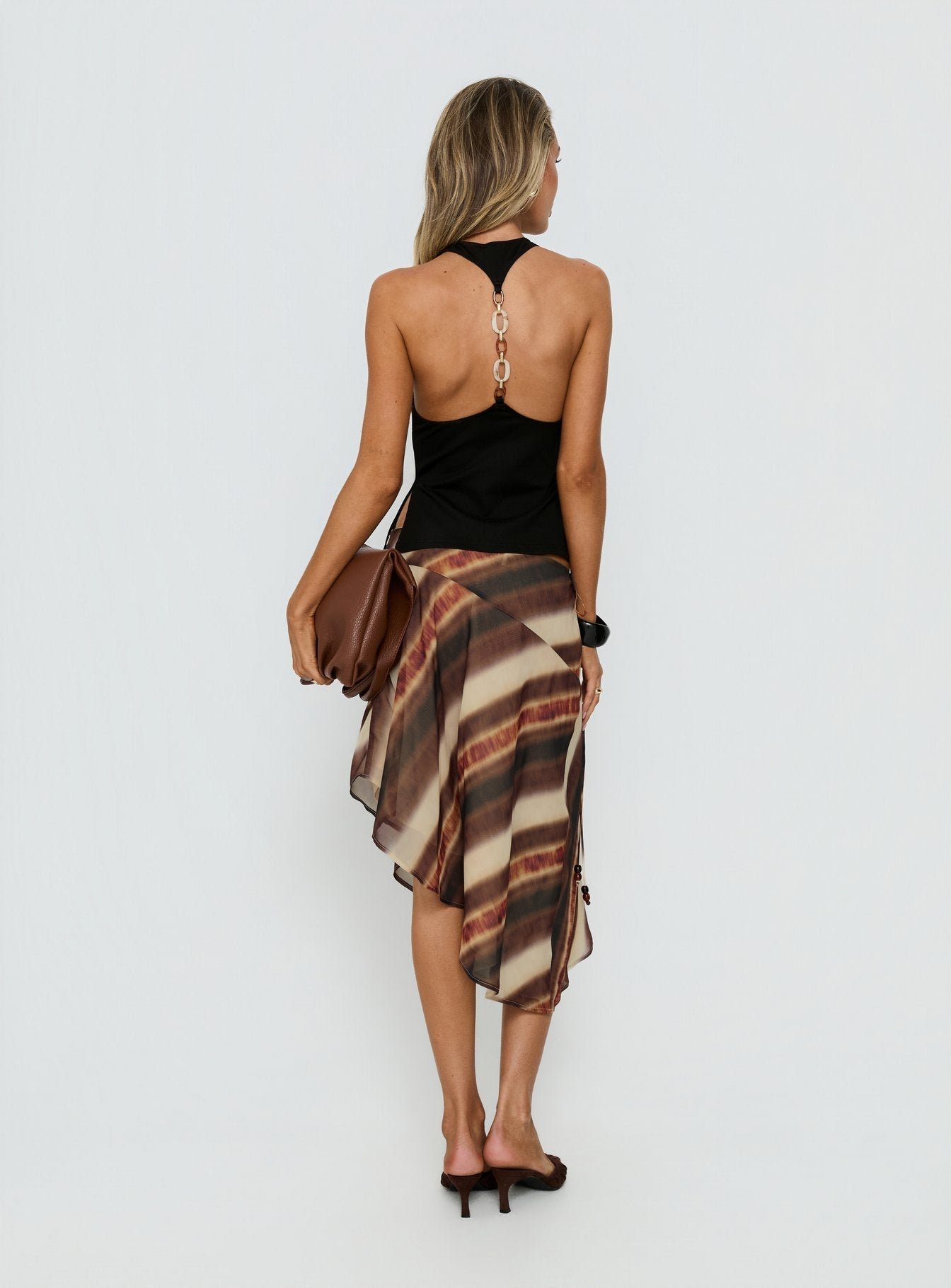 Esmira Asymmetrical Midi Skirt Brown Stripe