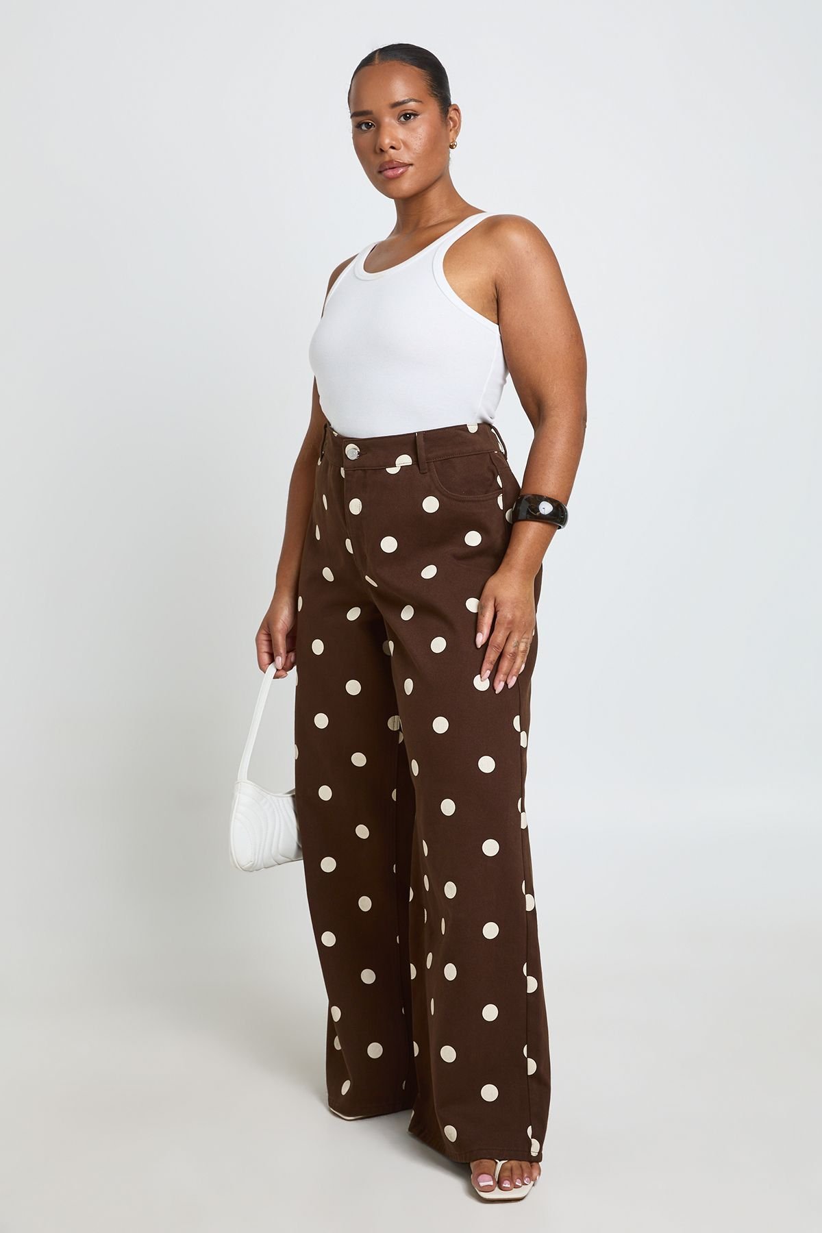 Jean Grande Taille À Pois Taille Haute Coupe Large