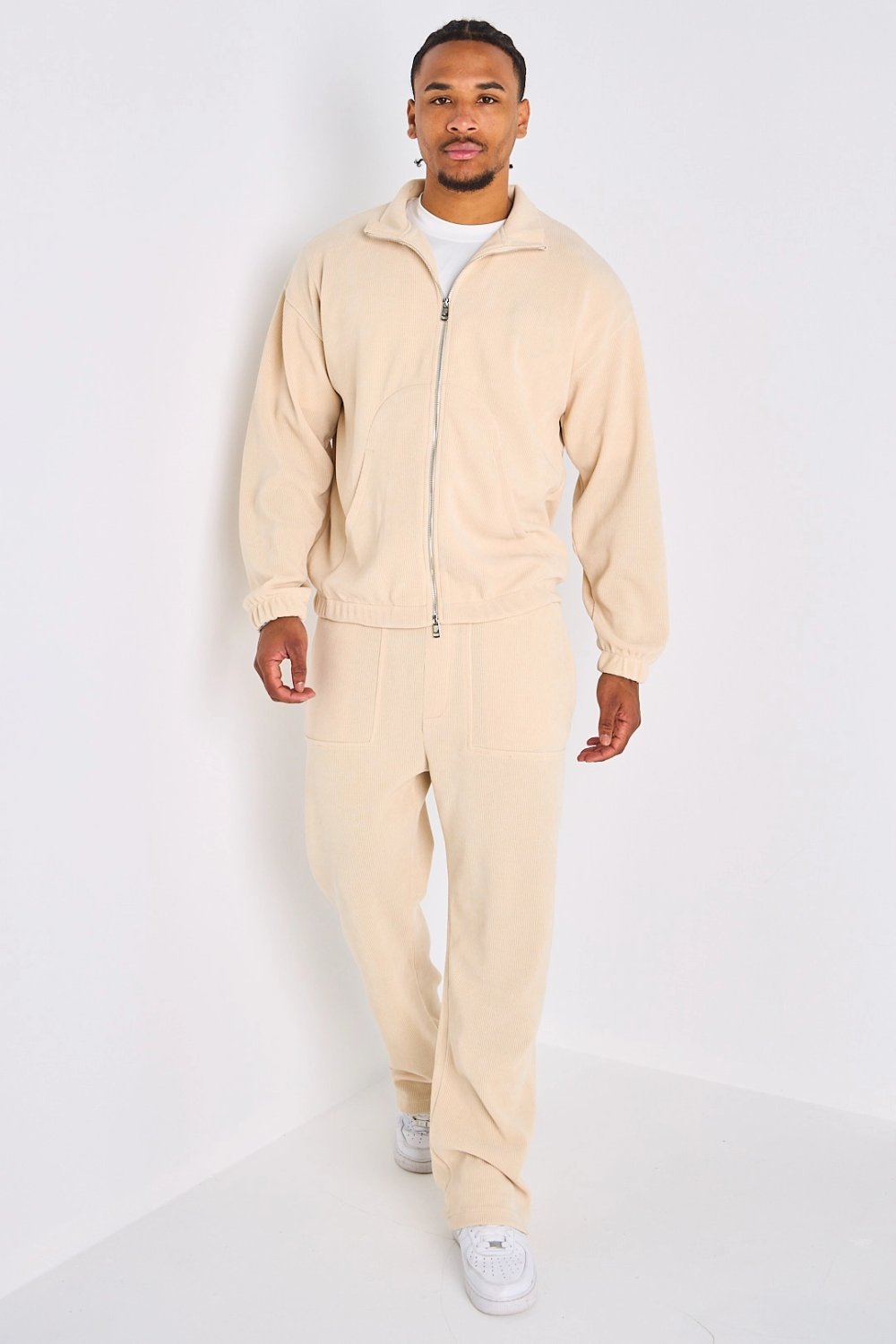 Survêtement côtelé veste b zip w jogging beige