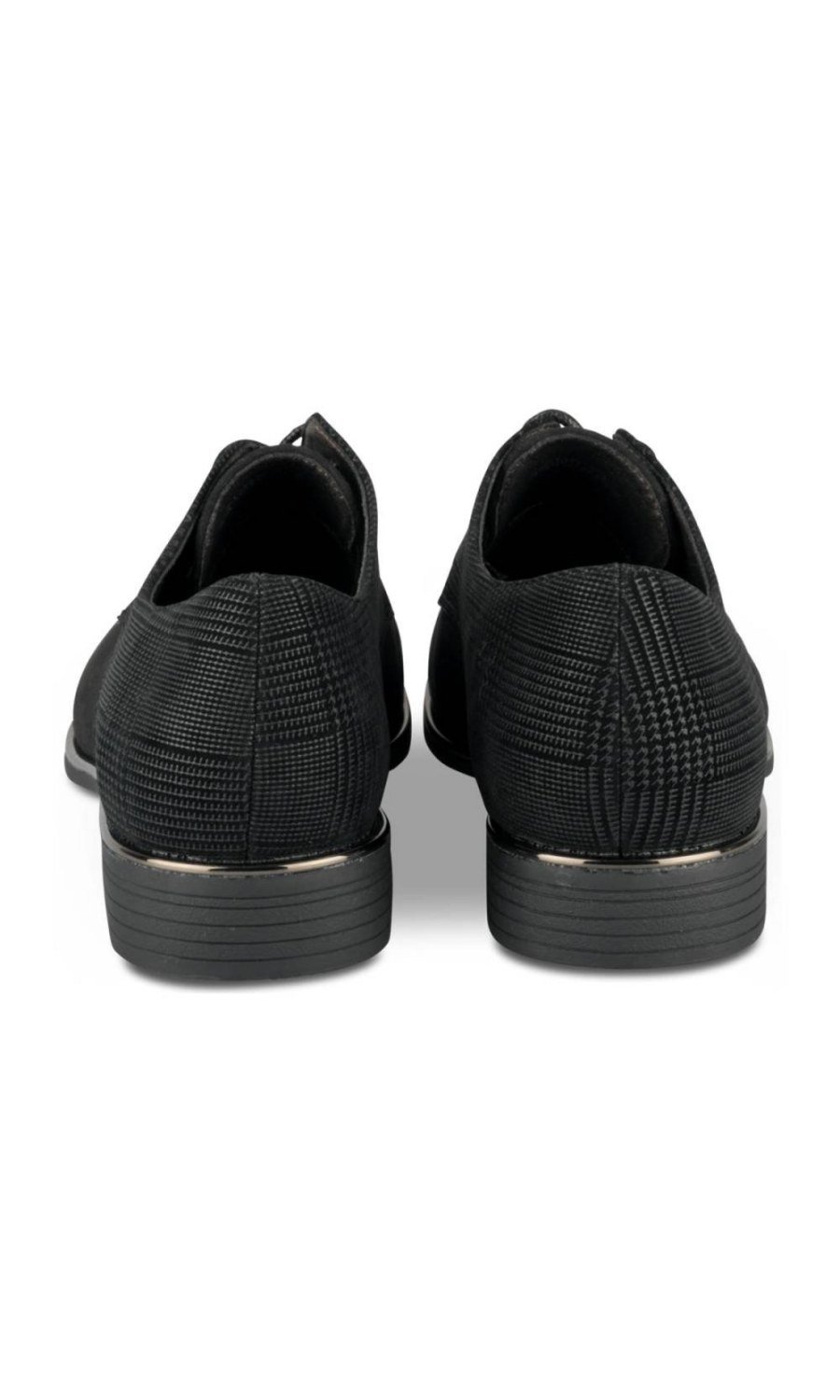 Black faux suede derbies with check panel