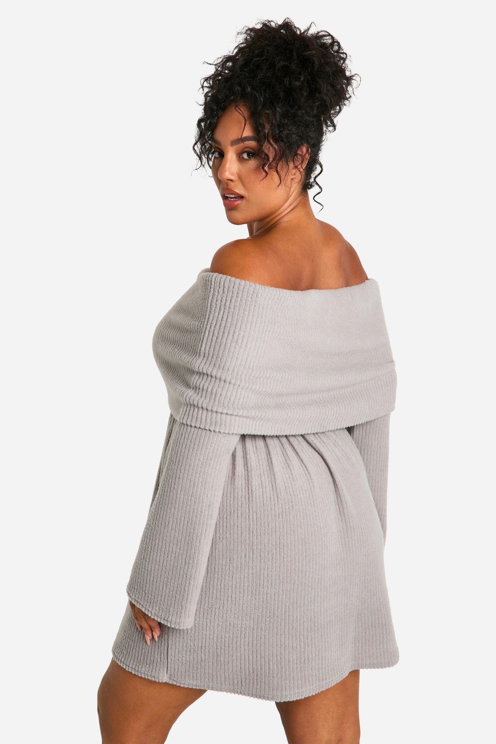 Plus Brushed Rib Off Shoulder Skater Dress