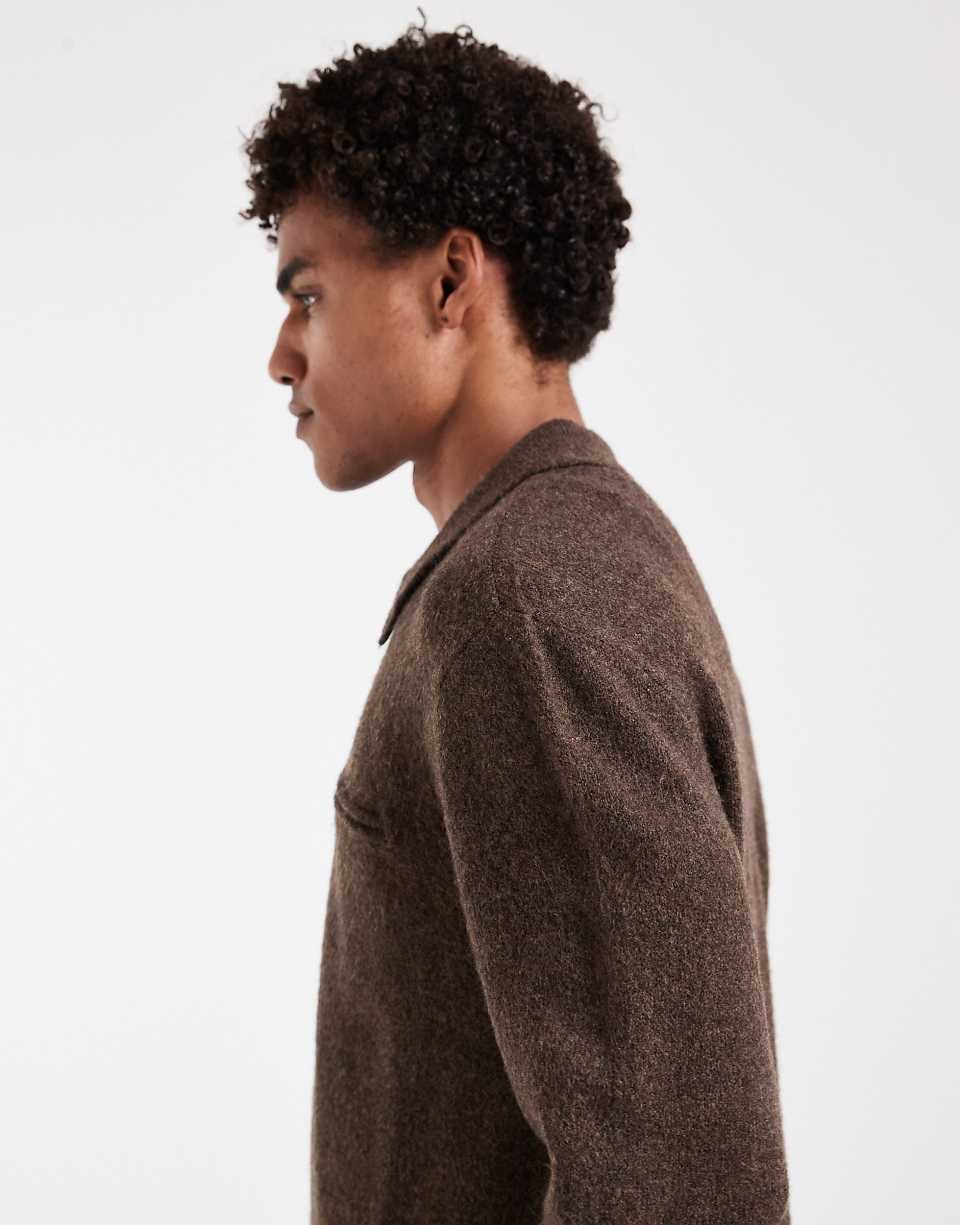 Pull en maille demi-zip marron