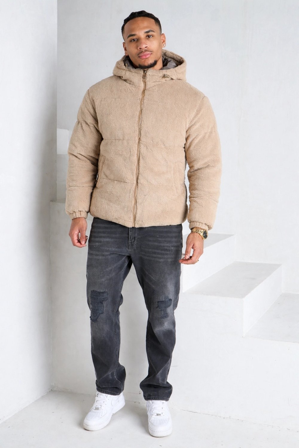 Doudoune polaire b col montant beige