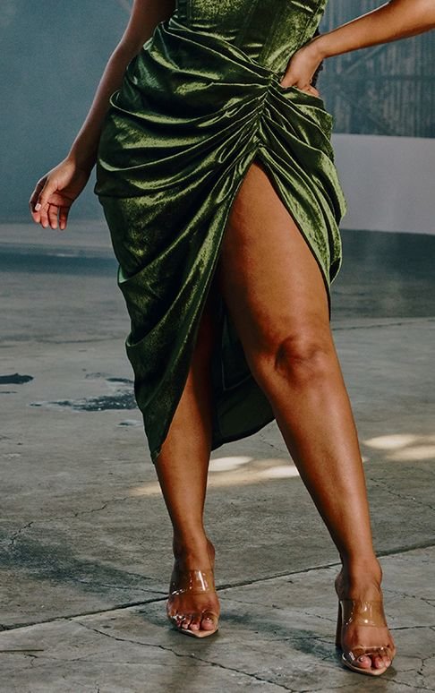 Jupe midi en velours kaki - Grande taille
