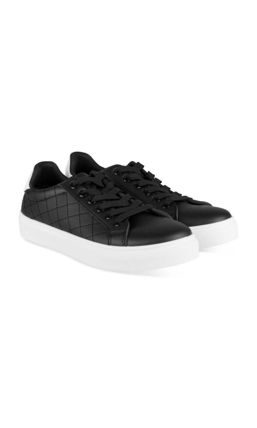 Black quilted sneakers, white heel tab
