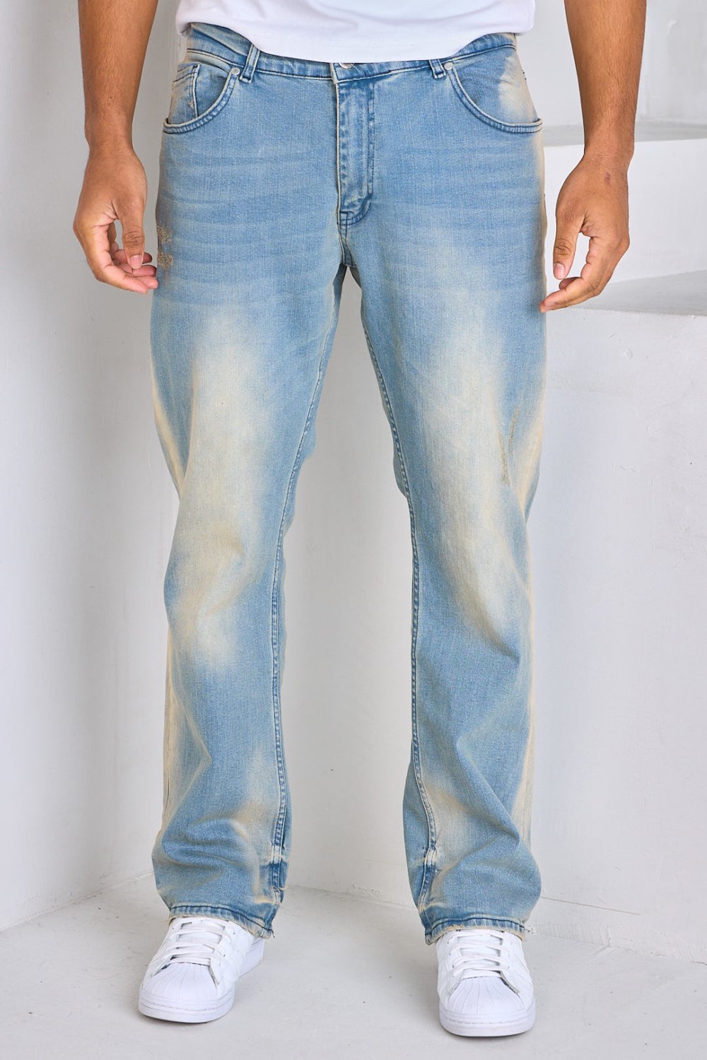 Blue washed straight-leg jeans