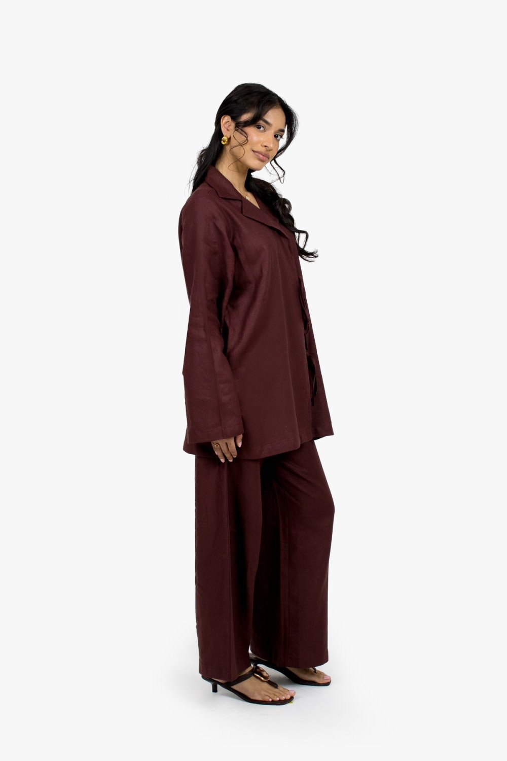 Wide-leg linen cotton trousers - Chocolate