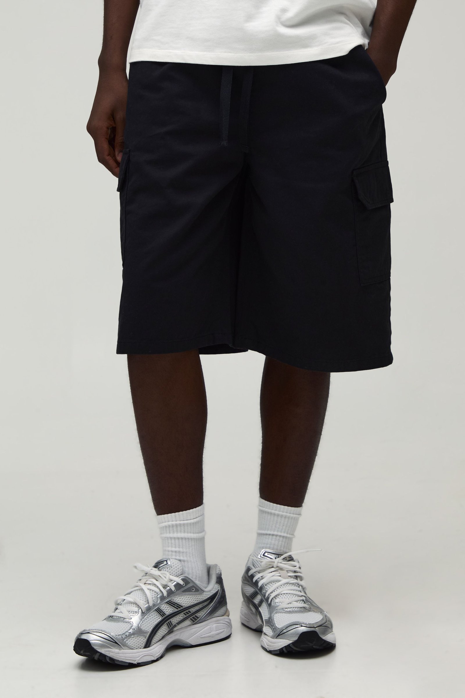 Short Cargo En Sergé À Taille Élastiquée Coupe Ample Essentiel