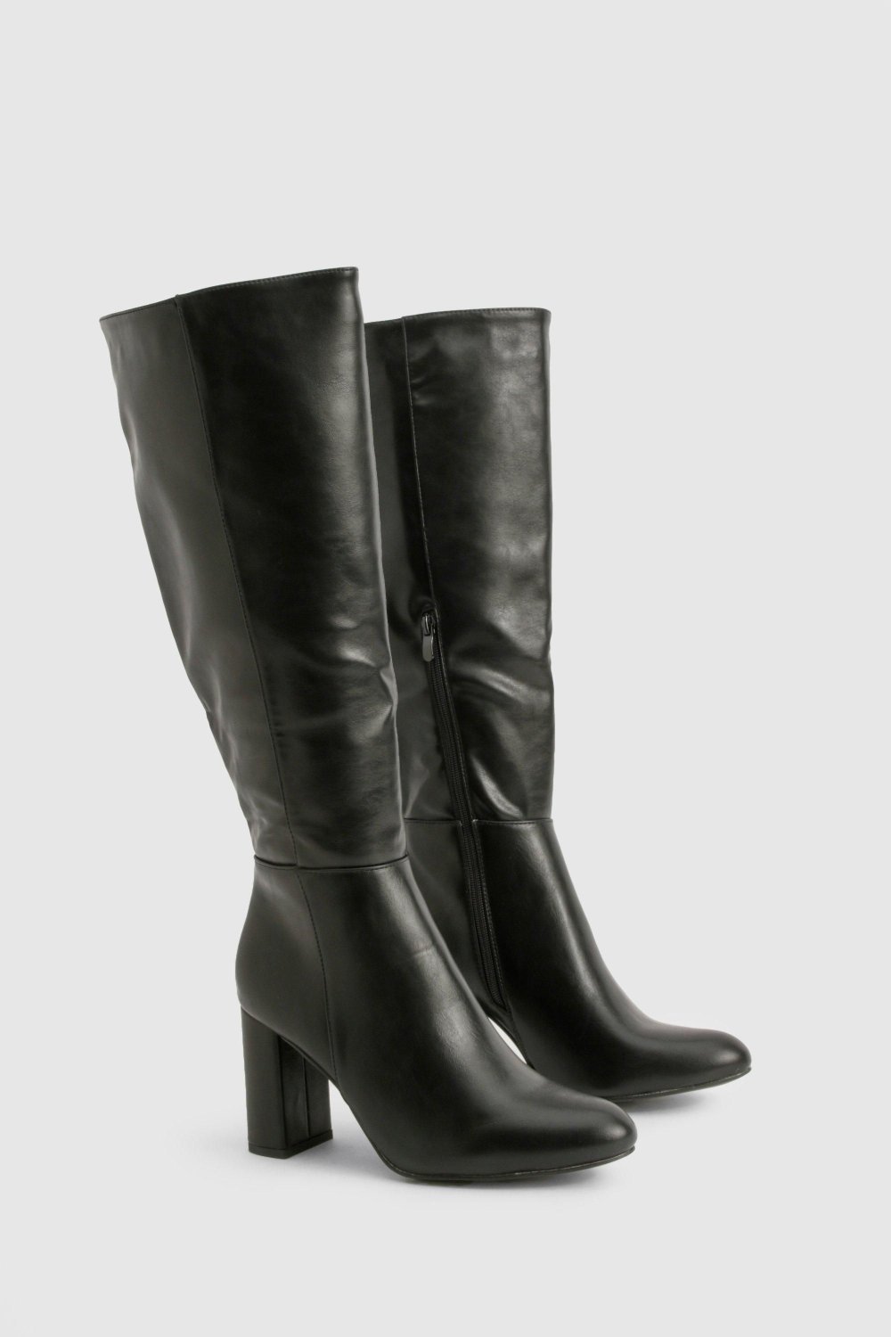 Black block-heel knee-high boots - Wide fit