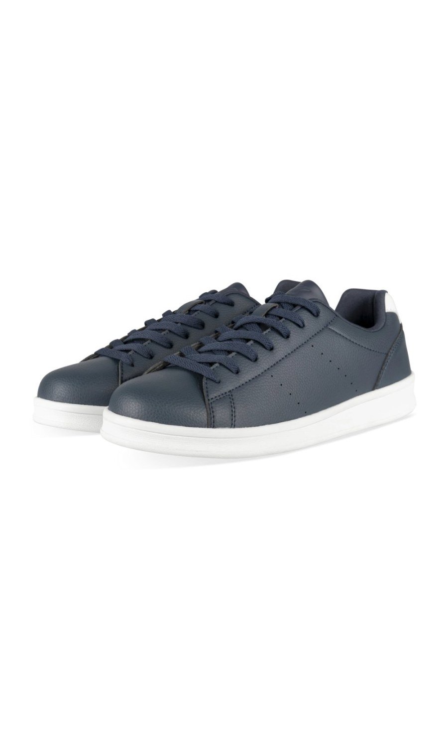 Navy perforated trainers, white heel tab