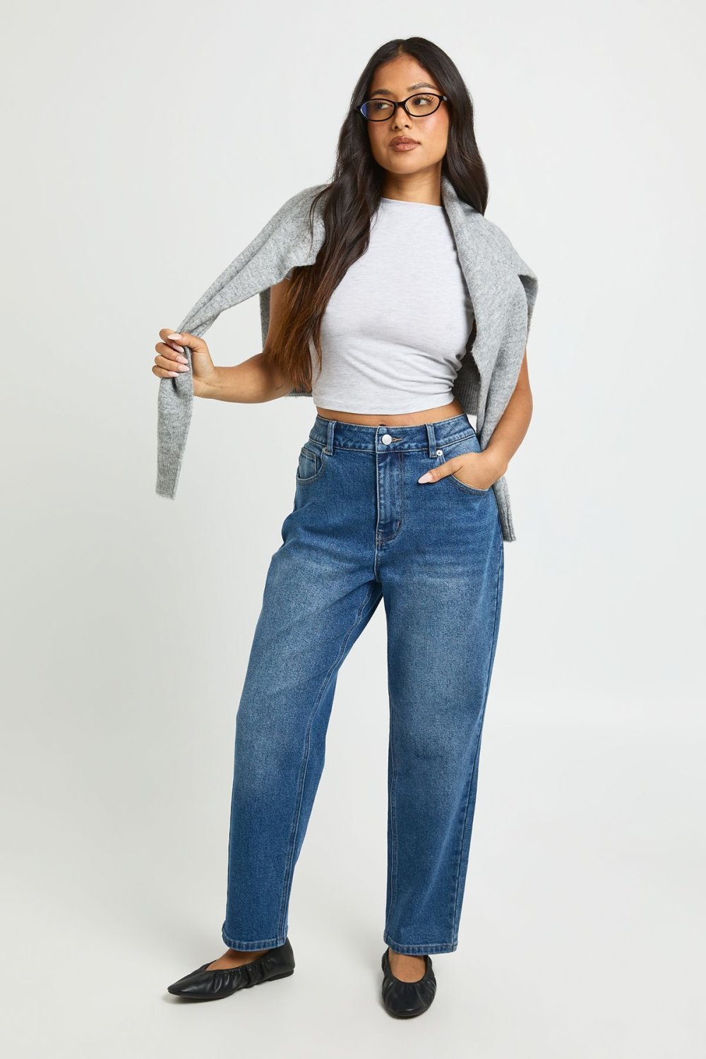 Jean mom taille haute bleu vintage - Petite