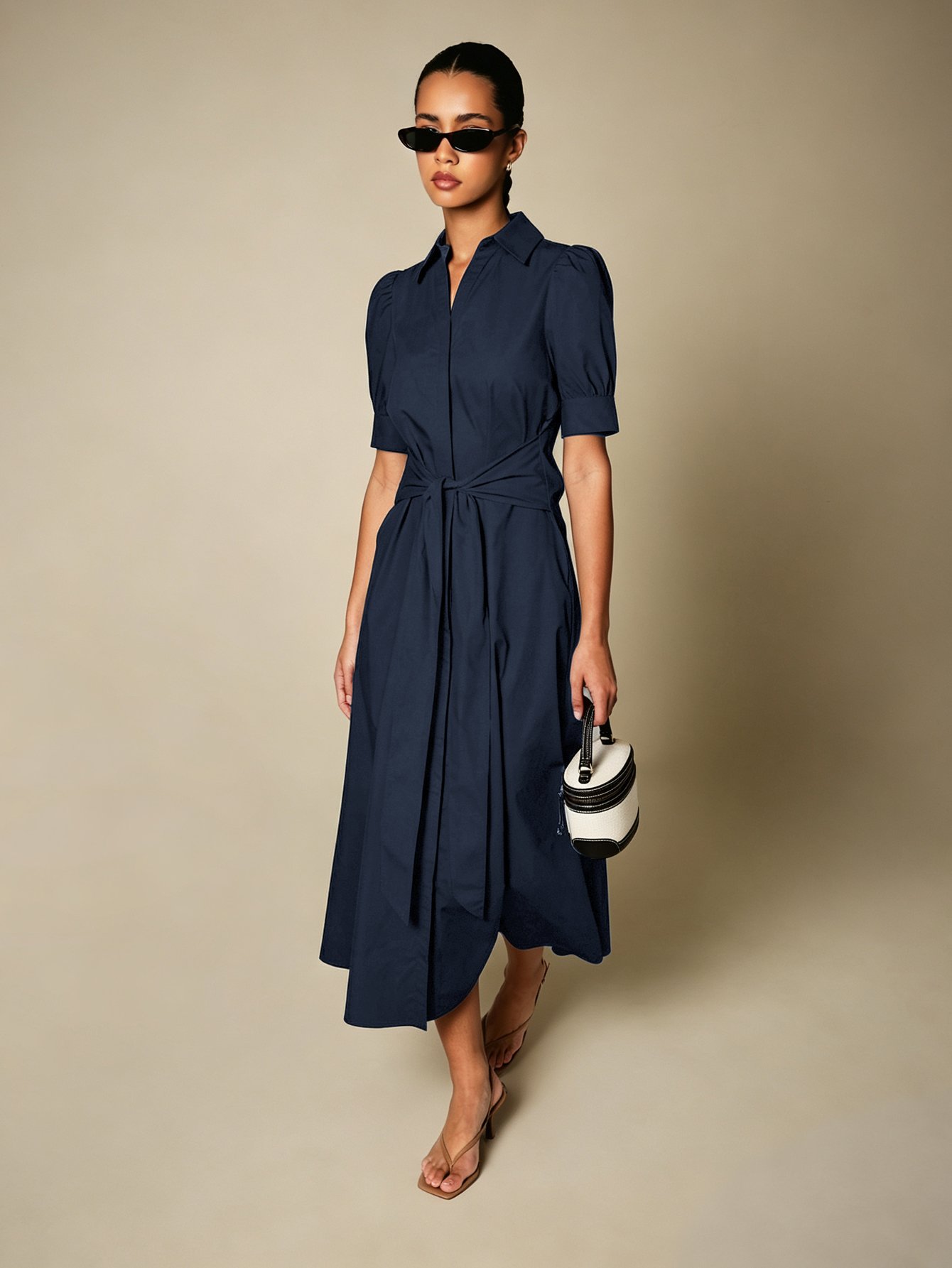 Robe Chemise Midi Avec Manches Bouffantes