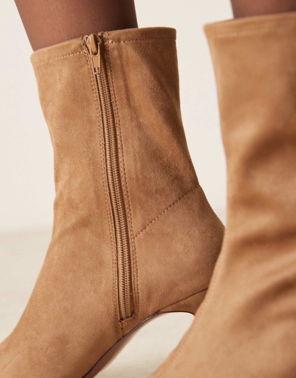 Low heel faux suede ankle boots in camel