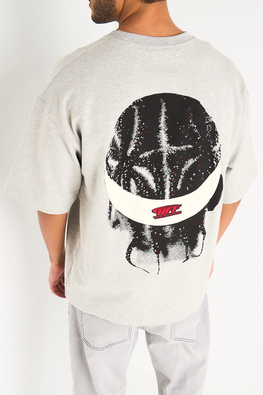 T-shirt illustration au dos et strass gris