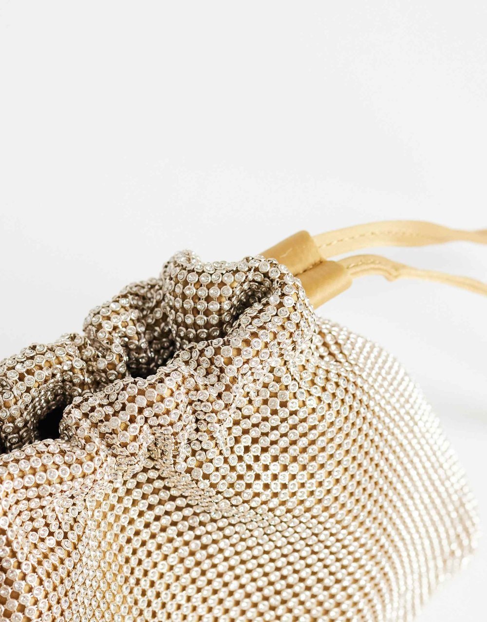 Gold small drawstring rhinestone clutch