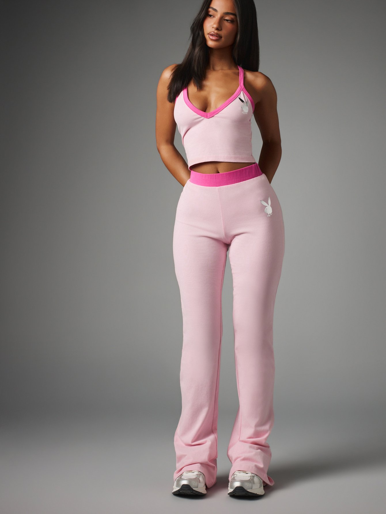 Ensemble Crop Top Contrasté Et Pantalon Évasé
