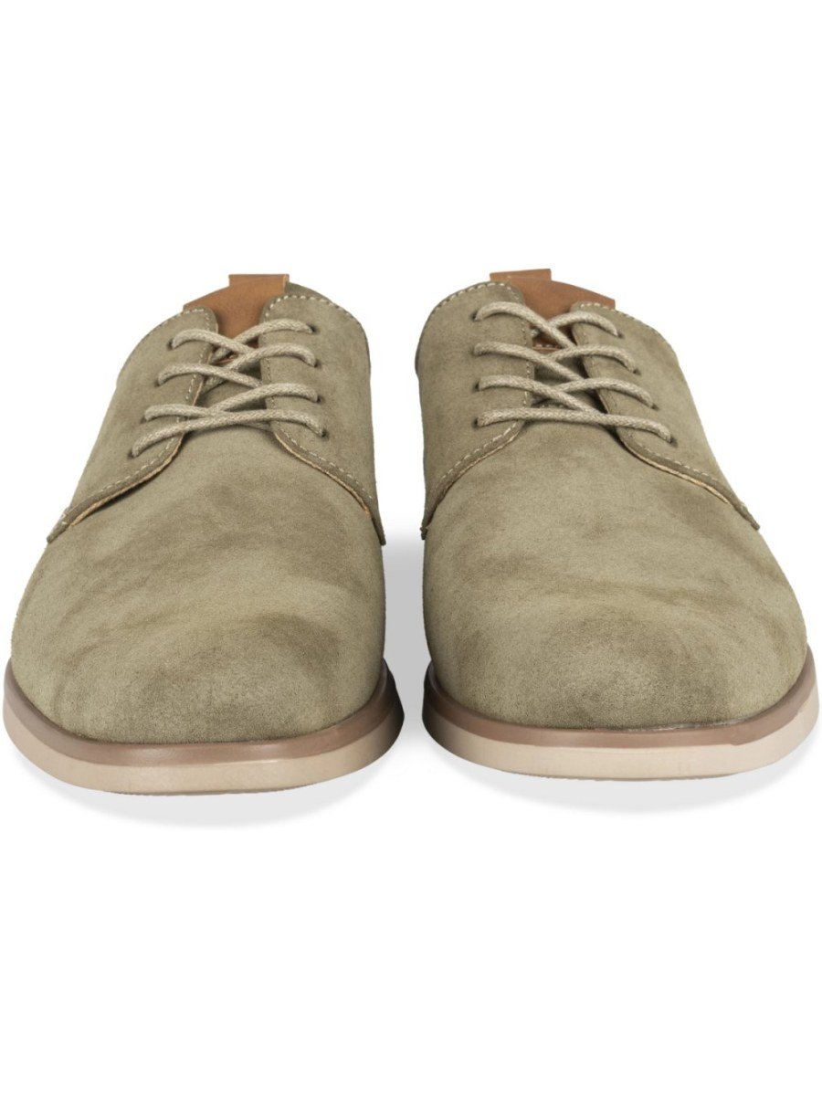 Khaki suede-effect casual derbies