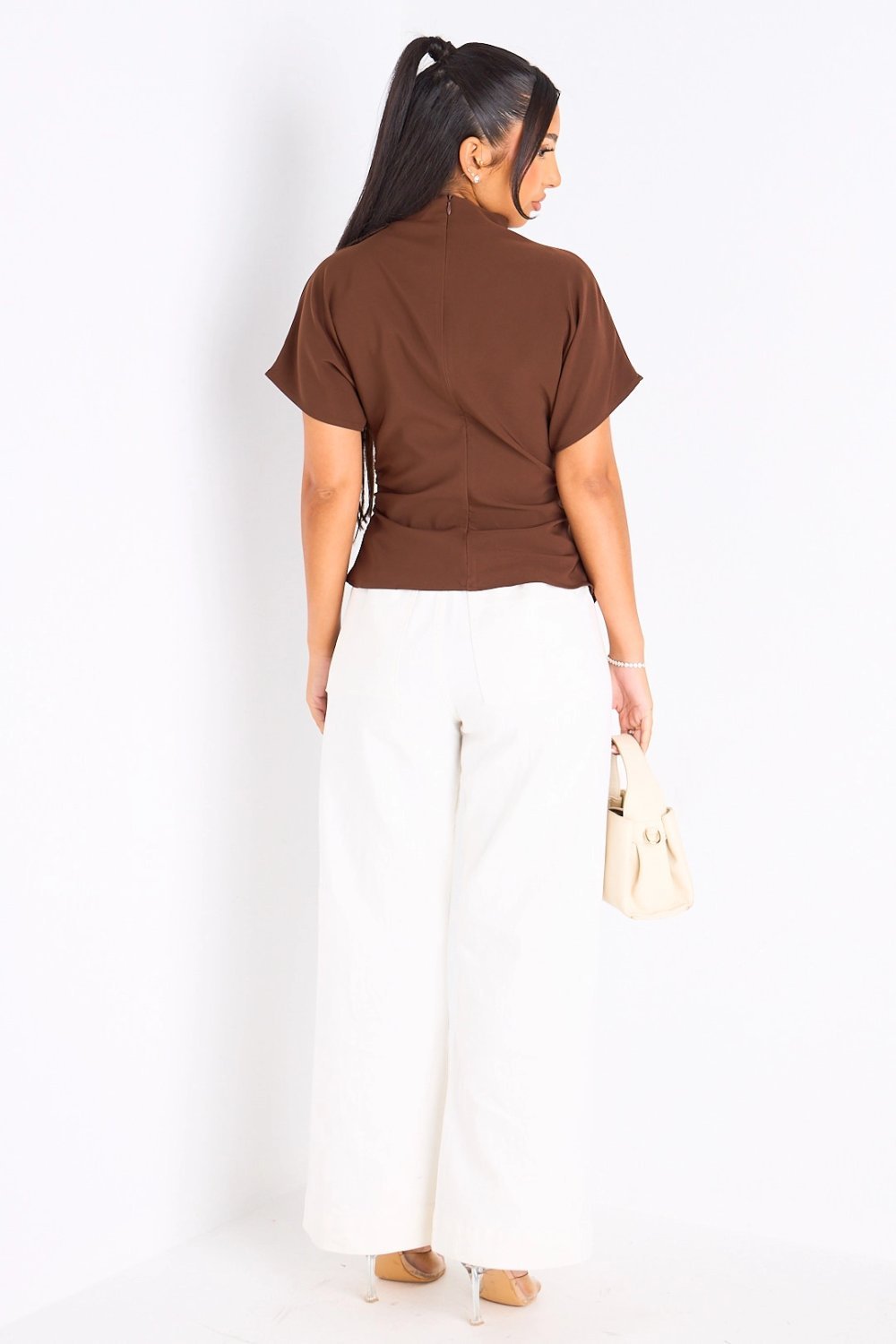 Brown fitted high-neck top