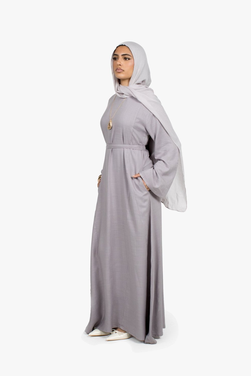 Pleated tie-waist maxi dress - Grey