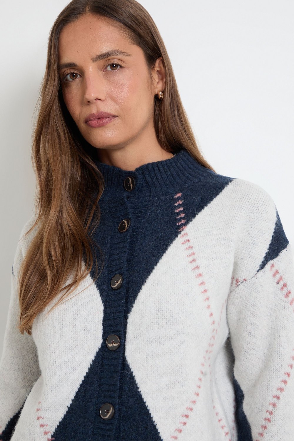 Cardigan col cheminée b losanges