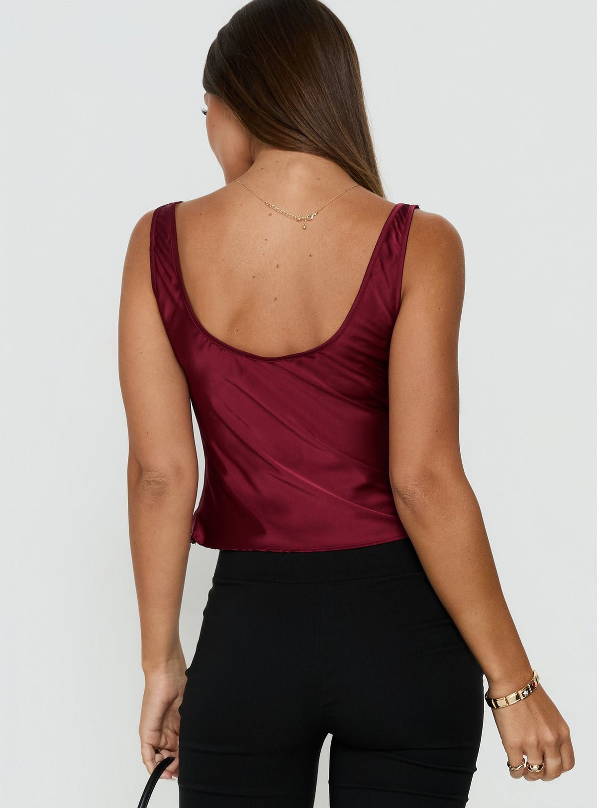 Top satin col bénitier w brassière dentelle