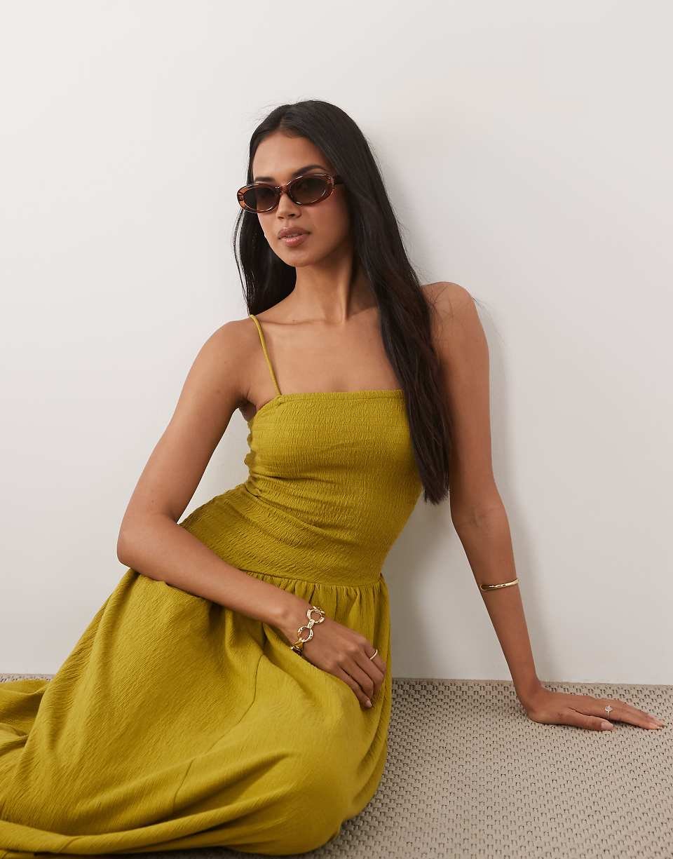 Robe caraco midi froissée b liens m3eqdin mn dhar w taille asymétrique - Olive