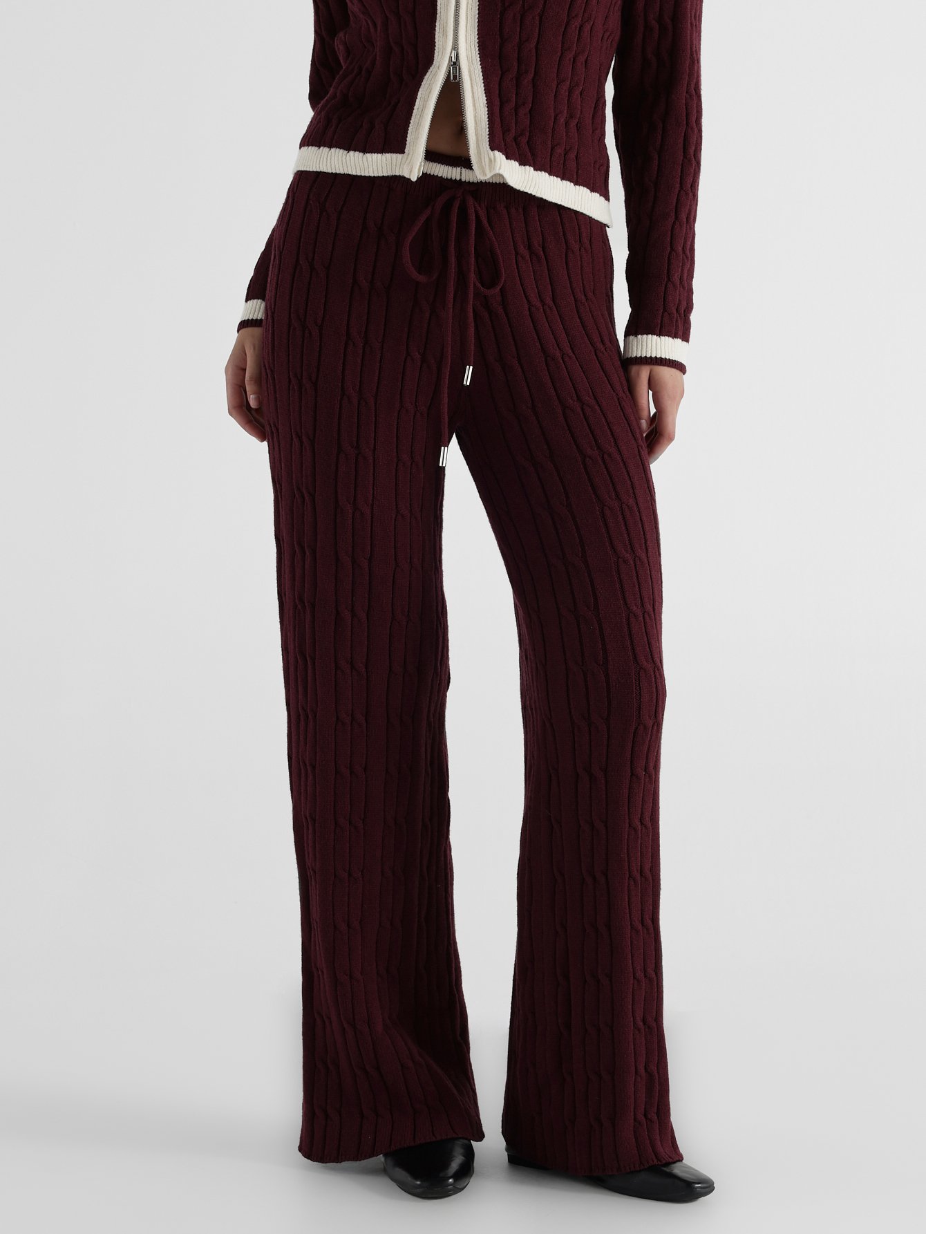 Pantalon De Détente À Jambes Larges En Tricot Torsadé Avec Taille À Cordon De Serrage