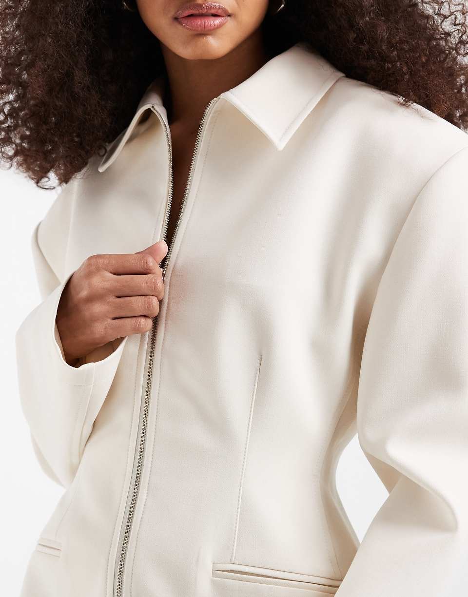 Fitted zip-up jacket with nipped-in waist - Ivory