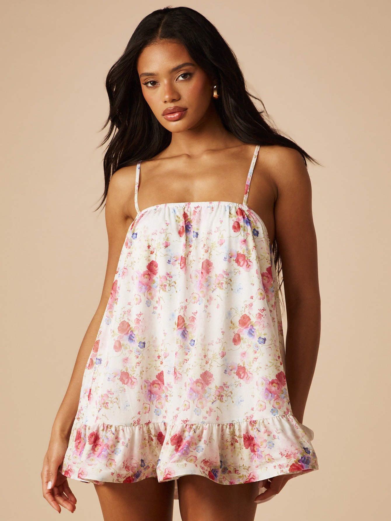 Robe Mini En Maille Florale Avec Ourlet À Volants