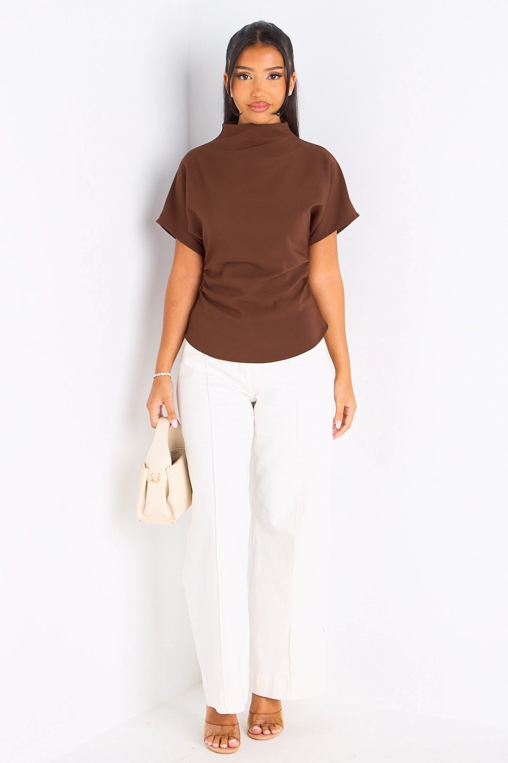 Brown fitted high-neck top