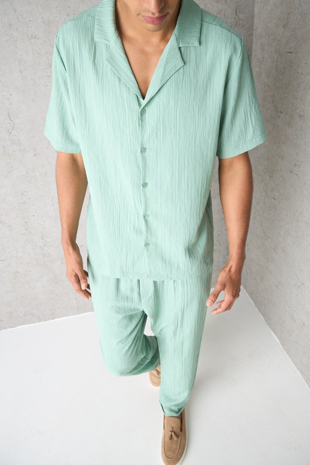 Ensemble chemise et pantalon texturé turquoise