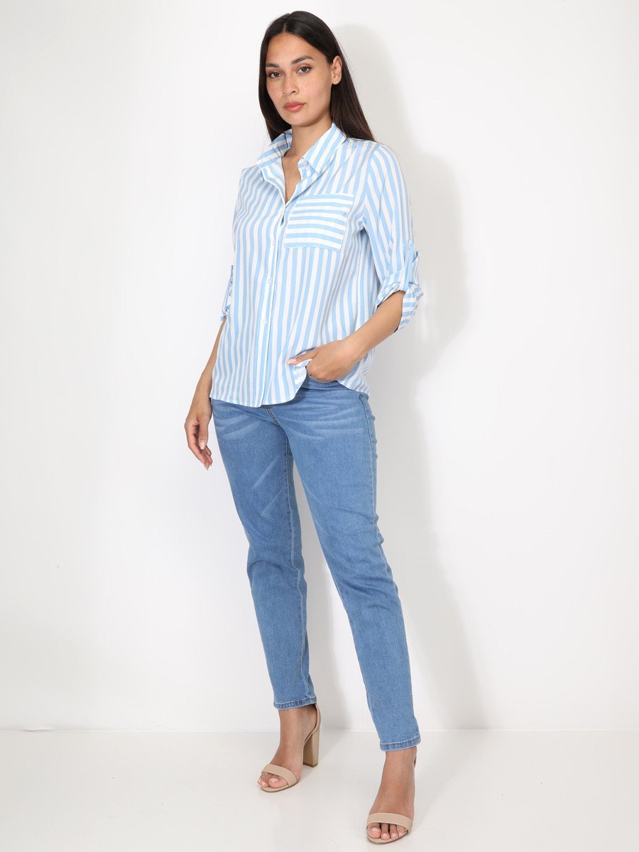 Chemise fluide rayée à poche bleu clair