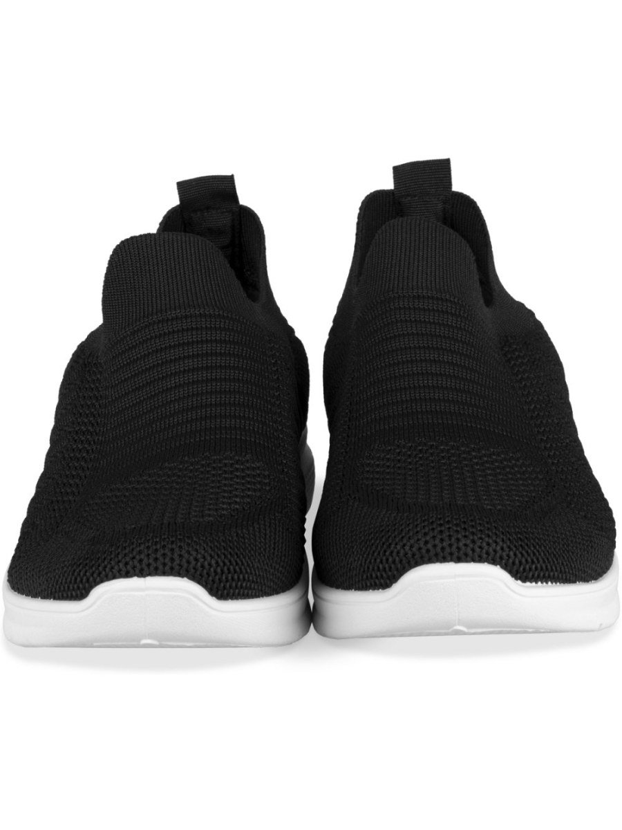 Black sock sneakers with white sole