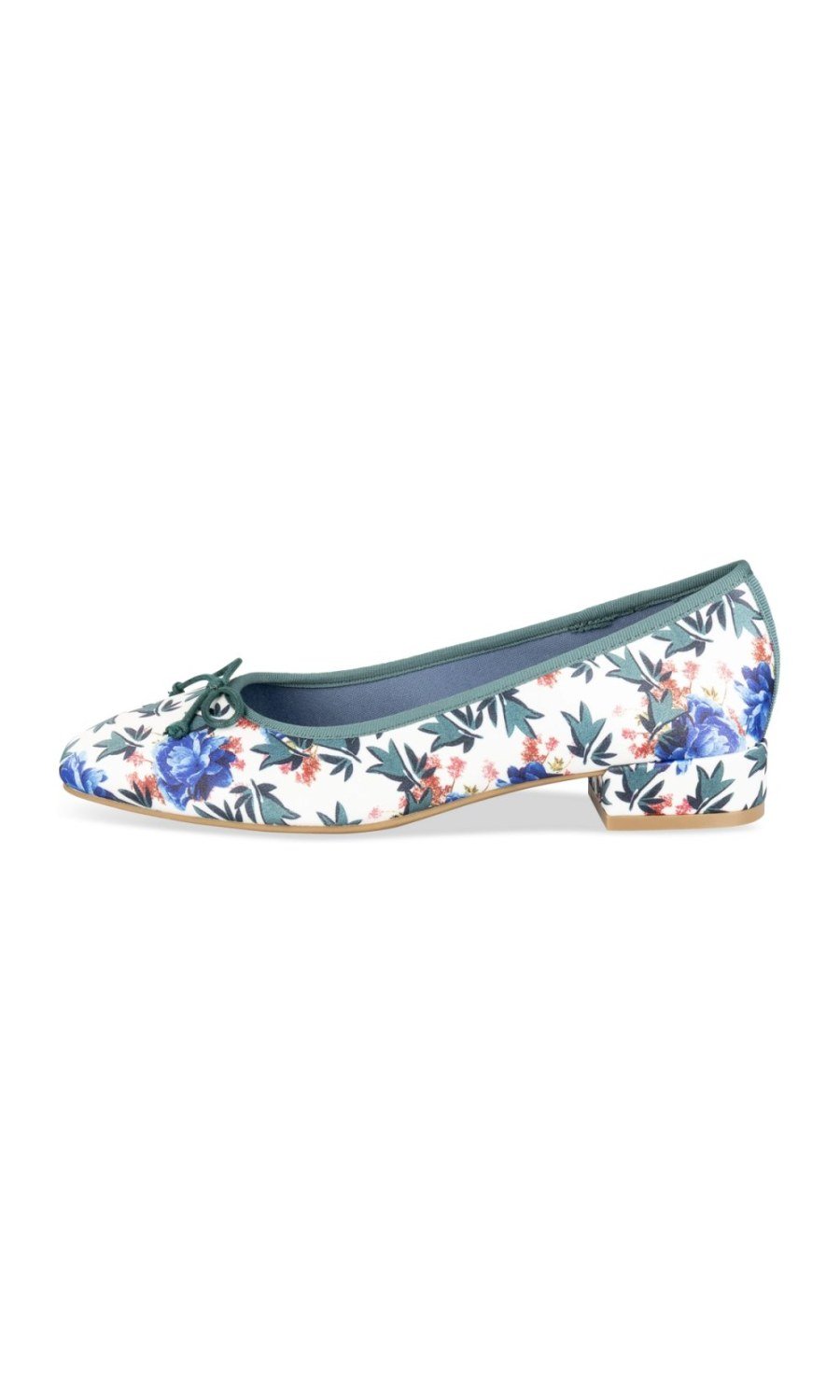 Blue floral block heel ballerinas