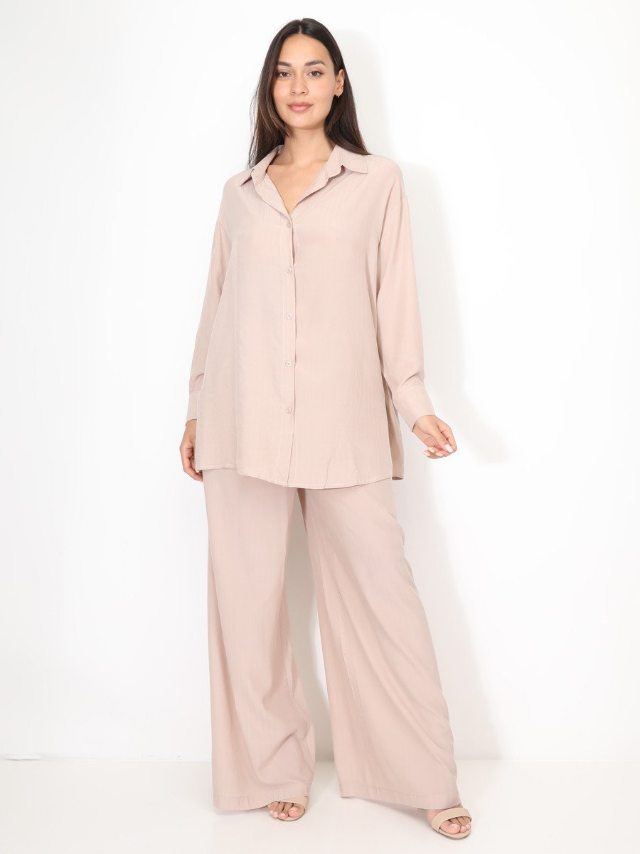Ensemble chemise w pantalon mkhattin, taupe