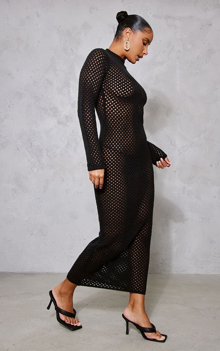 Open knit long sleeve midaxi dress