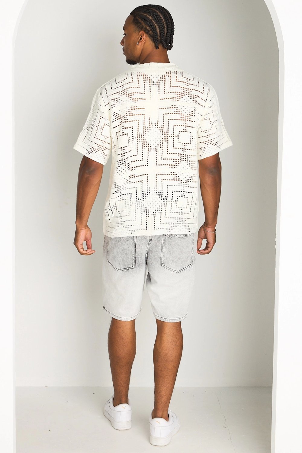 White open-knit short-sleeved polo