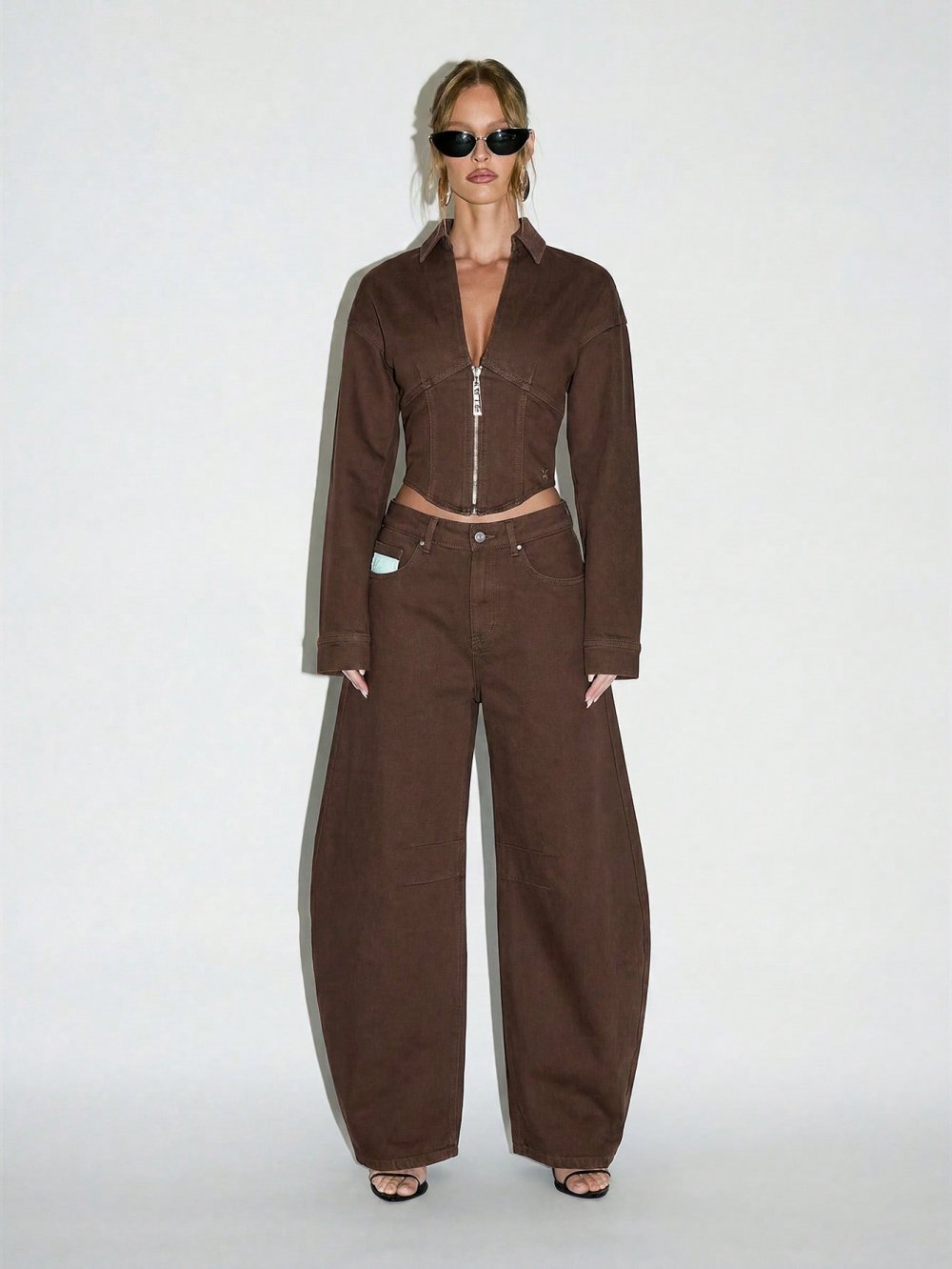 Dark brown high-waisted flared jeans